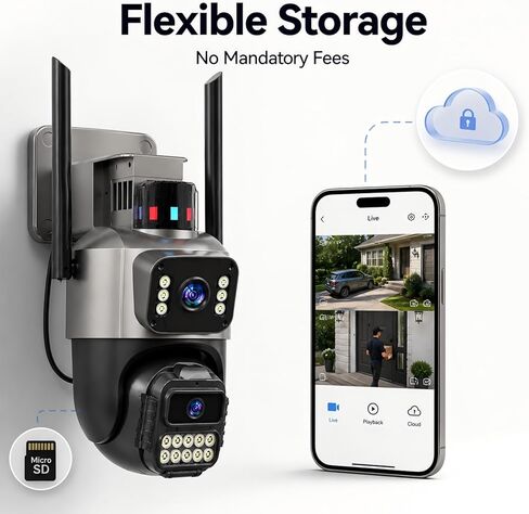 Outdoor Camera, Plug-in Security Camera Outdoor, Dual Lens PTZ 6MP, 6X Digital Zoom, Auto Tracking, Color Night Vision, 5G/2.4G Dual-Band WiFi, 2-Way Audio, IP66 Waterproof in Kuwait