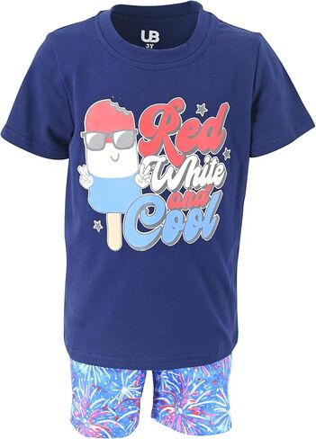 Boys 2pc Shorts Set Outfit Short Sleeve Shirt with Fun Applique Print and Shorts in Kuwait
