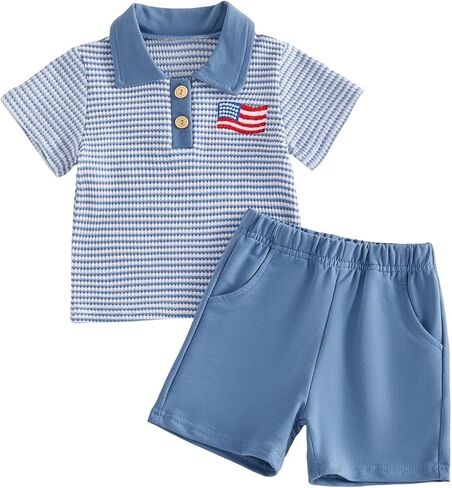 Amnnchya 4th Of July Outfit Toddler Baby Boy Girl Outfit Kids Fourth Of July Clothes Stars USA Shirt Memorial Day Shorts Set in Kuwait