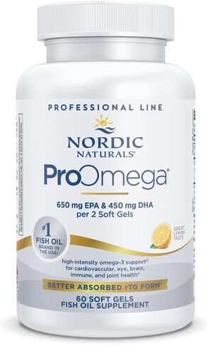 Nordic Naturals ProOmega، نكهة الليمون - 180 كبسولة هلامية ناعمة - 1280 مجم أوميغا 3 - زيت السمك عالي الفعالية مع EPA وDHA - يعزز صحة الدماغ والعين والقلب والمناعة - غير معدل وراثيًا - 90 حصة in Kuwait