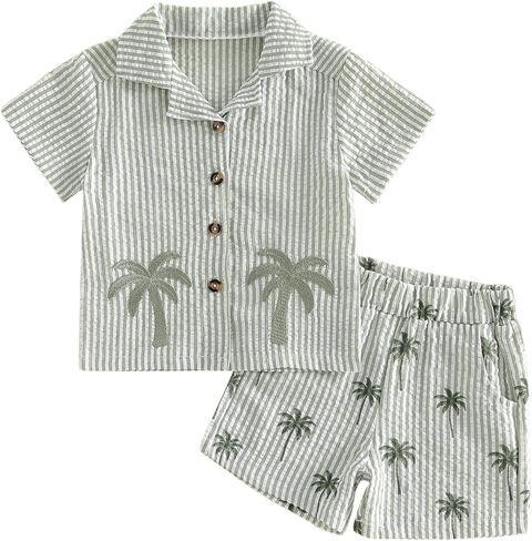 4th of July Toddler Baby Boy Summer Clothes Striped Short Sleeve Collared Shirt and Shorts Set 2 Piece Outfit in Saudi Arabia