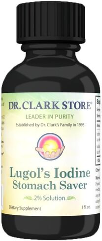 Dr. Clark Lugol’s Iodine 2% Solution - Aqueous Potassium Iodide and 2% Granular Iodine - Natural Stomach Relief and Healthcare - 1 fl. Oz with a Dropper in Kuwait