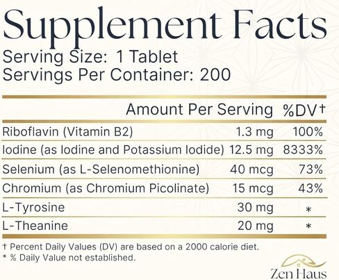Iodine Supplement 12.5 mg with Selenium (as Selenomethionine) and More - 200 Tablets - Thyroid Plus Immune Support - High Potency Iodine Tablets - Compare to Lugol's Iodine Pills in Saudi Arabia