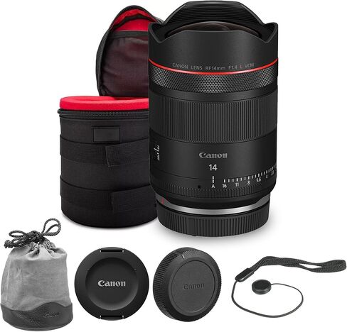 Canon RF 14mm f/1.4L VCM Lens Bundle | Professional L-Series Ultra-Wide Prime with Fast f/1.4 Aperture, Advanced Optics & VCM AF | for Astrophotography & Video (7427C002) + Lens Case + Cap Keeper in Kuwait