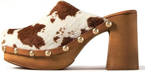 KISSASA Women Platform Clogs Mules High Heel Cork Slip On Studded Round Closed Toe Sandals Party Wedding Dress Shoes in Kuwait
