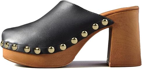 KISSASA Women Platform Clogs Mules High Heel Cork Slip On Studded Round Closed Toe Sandals Party Wedding Dress Shoes in Kuwait