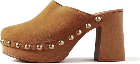 KISSASA Women Platform Clogs Mules High Heel Cork Slip On Studded Round Closed Toe Sandals Party Wedding Dress Shoes in Kuwait