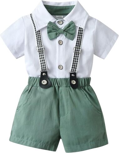 Baby Boy Clothes Toddler Outfits Infant Gentleman Wedding Suits Set Summer Formal Short Shirt/Bowtie/Suspender in Kuwait