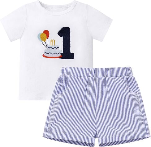 IMEKIS Baby Boys 1st Birthday Outfit Embroidered Cake Smash Shirts with Shorts Summer Party Photo Shoot in Saudi Arabia