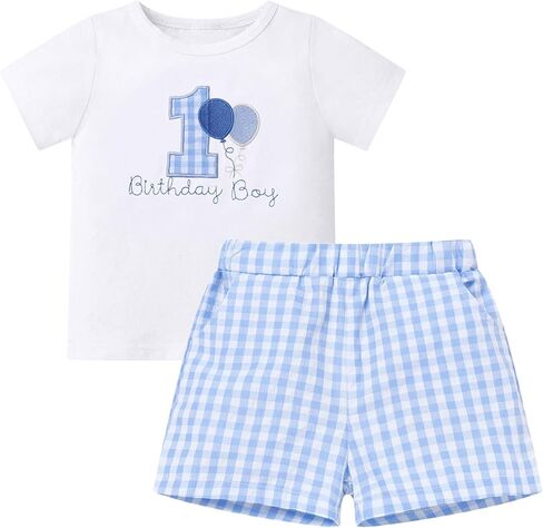 IMEKIS Baby Boys 1st Birthday Outfit Embroidered Cake Smash Shirts with Shorts Summer Party Photo Shoot in Saudi Arabia