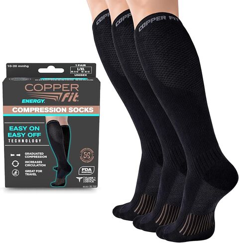 Copper Fit® Energy Compression Socks (3 Pack) | Easy On, Off | Circulation & Swelling Relief | Ideal for Travel, Nurses, Running, & Recovery | Men & Women in Saudi Arabia