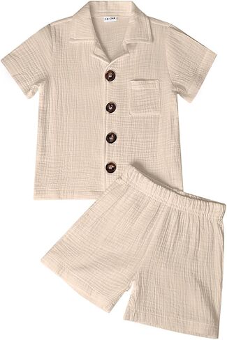 Baby Boy Clothes Summer Outfit, Soft Toddler Boys Clothes Cotton Short Sleeve Shirt Baby Boy Shorts Set with Pocket in Saudi Arabia