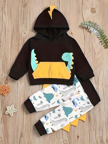 Baby Outfit Set Hooded Spiked Pocketed Cuffed for Dino Hoodie and Jogger Pants Matching Set in Kuwait