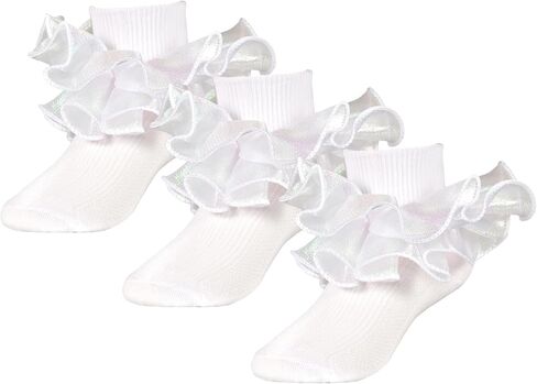 3 Pairs Girls White Ruffle Socks Toddler Double Lace Frilly Pageant Dress Sock for Infant Baby in Saudi Arabia
