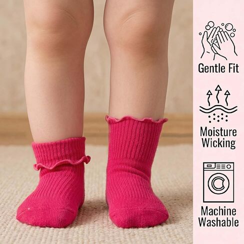 6 Pairs Baby Girls Ruffle Socks, Turn Cuff Cotton Infant Ankle Dress Socks for Newborn Toddler Kids in Saudi Arabia