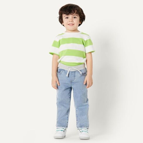 Amazon Essentials Unisex Babies' Soft Stretch Pull-On Jeans, Stone Light Wash, 3-6 Months in Kuwait