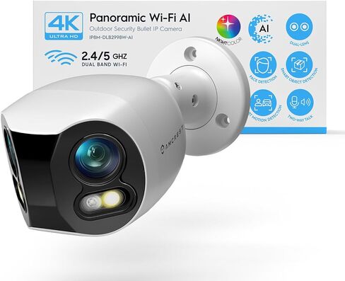 كاميرا Amcrest ثنائية العدسات 4K (8 ميجابكسل) للأمن الخارجي واي فاي، عدسات 2 × 4 ميجابكسل واي فاي كاميرا IP رصاصة AI، نطاق مزدوج 2.4 جيجا هرتز و5 جيجا هرتز، كشف الوجه، رؤية بانورامية 180 درجة، 4K@15 إطارًا في الثانية in Kuwait