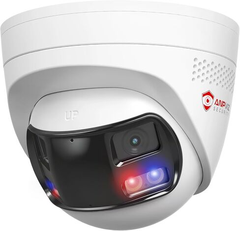 كاميرا Anpviz 4k 8MP سلكية بعدسة مزدوجة PoE IP، كاميرا أمان بانورامية 180 درجة في الهواء الطلق مع ضوء أحمر وأزرق ستروب وإنذار صوتي، ضوء مزدوج ذكي، اكتشاف الإنسان/المركبة، صوت ثنائي الاتجاه، IP67 (سلسلة H) in Kuwait