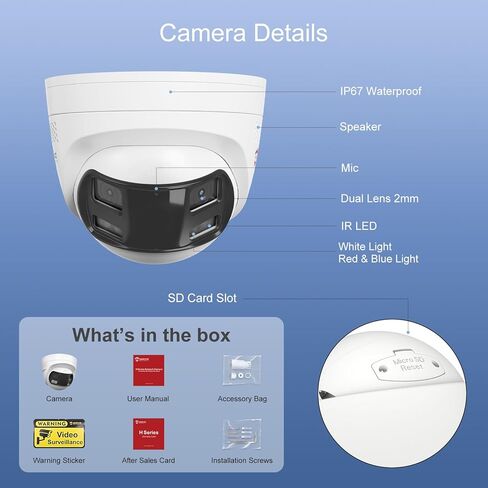 كاميرا Anpviz 4k 8MP سلكية بعدسة مزدوجة PoE IP، كاميرا أمان بانورامية 180 درجة في الهواء الطلق مع ضوء أحمر وأزرق ستروب وإنذار صوتي، ضوء مزدوج ذكي، اكتشاف الإنسان/المركبة، صوت ثنائي الاتجاه، IP67 (سلسلة H) in Kuwait