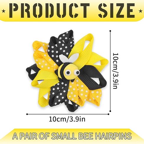 Bee Bow Hair Clips Cute Bee Hair Bows Hair Barrettes Honeybee Yellow Black Polka Dot Bows Hair Pins Spring Hair Accessories for Girls Toddlers Teens Animal Themed Birthday Party Supplies 2PCS in Saudi Arabia