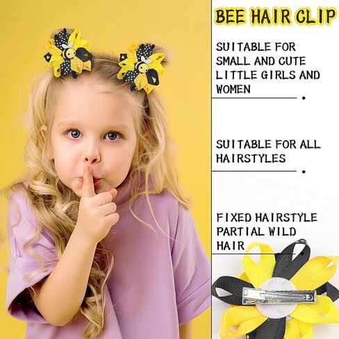 Bee Bow Hair Clips Cute Bee Hair Bows Hair Barrettes Honeybee Yellow Black Polka Dot Bows Hair Pins Spring Hair Accessories for Girls Toddlers Teens Animal Themed Birthday Party Supplies 2PCS in Saudi Arabia