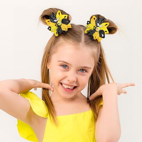 Bee Bow Hair Clips Cute Bee Hair Bows Hair Barrettes Honeybee Yellow Black Polka Dot Bows Hair Pins Spring Hair Accessories for Girls Toddlers Teens Animal Themed Birthday Party Supplies 2PCS in Saudi Arabia