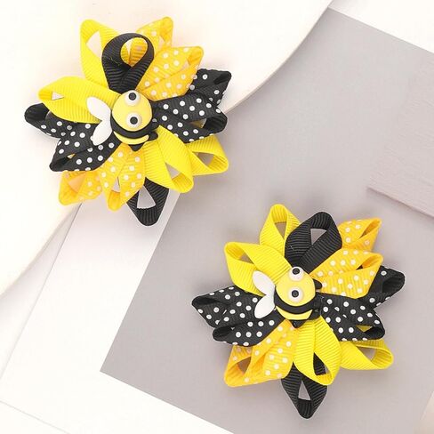 Bee Bow Hair Clips Cute Bee Hair Bows Hair Barrettes Honeybee Yellow Black Polka Dot Bows Hair Pins Spring Hair Accessories for Girls Toddlers Teens Animal Themed Birthday Party Supplies 2PCS in Saudi Arabia