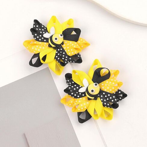 Bee Bow Hair Clips Cute Bee Hair Bows Hair Barrettes Honeybee Yellow Black Polka Dot Bows Hair Pins Spring Hair Accessories for Girls Toddlers Teens Animal Themed Birthday Party Supplies 2PCS in Saudi Arabia