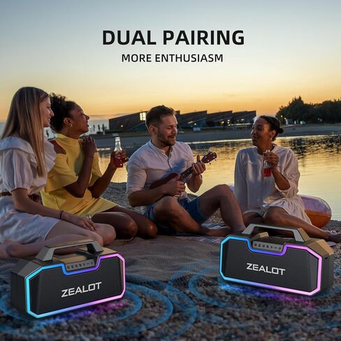 مكبر صوت Zealot Bluetooth ، مكبرات صوت لاسلكية 80 واط مع تقشير مزدوج ، مكبر صوت IPX7 مقاوم للماء مع بطارية كبيرة 16000 مللي أمبير ، وقت اللعب 40 ساعة ، استريو ، حفلة ، شاطئ محمول (أسود داكن) in Kuwait