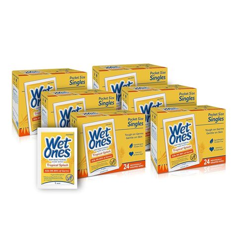 Wet Ones Antibacterial Hand Wipes Singles, Tropical Splash Wipes | Individual Wipes, Antibacterial Wipes, Hand Wipes Individually Wrapped | 24 ct. (6 pack) in Saudi Arabia