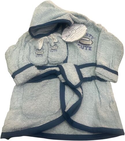 Baby boy Hooded Bathrobe and Bootie Set, Blue, Mighty Cute Football Theme, Soft Terry in Kuwait