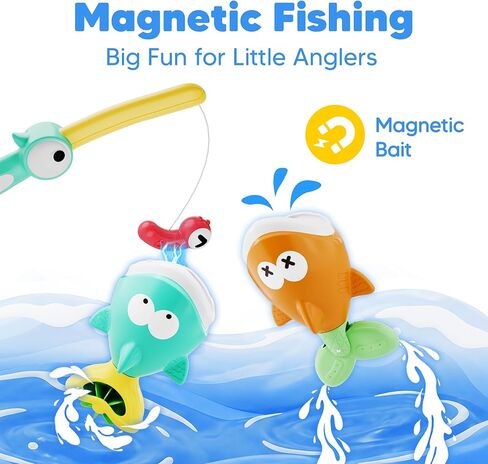 iPlay, iLearn Baby Fishing Bath Toy, Toddler Bathtub Magnetic Fishing Game W/Pole Net Fish Water Squirt Animal, Kid Shower Bathtime for Pool Play, Birthday Gift 6 12 18 Month 1 2 3 Year Old Boys Girls in Kuwait