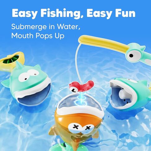 iPlay, iLearn Baby Fishing Bath Toy, Toddler Bathtub Magnetic Fishing Game W/Pole Net Fish Water Squirt Animal, Kid Shower Bathtime for Pool Play, Birthday Gift 6 12 18 Month 1 2 3 Year Old Boys Girls in Kuwait