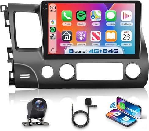 [8 Core 4G + 64G] Stereo Car لـ Honda Civic 2006-2011 مع Carplay/Android Auto ، 10.1 بوصة Android 13 IPS Radio Screen Car ، Bluetooth ، GPS Navi ، WiFi ، SWC ، DSP + كاميرا احتياطية in Kuwait