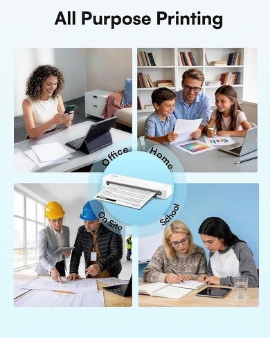 D90E Portable Printer Wireless for Travel, Bluetooth & USB Inkless Printer Supports 8.5 x 11 Inch Thermal Paper, Compatible with Phone Laptop for Home Use Car Office School, Snowy in Kuwait