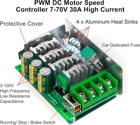 RioRand PWM DC Motor Speed Controller Switch Control 7-70V 30A Fuse in Kuwait