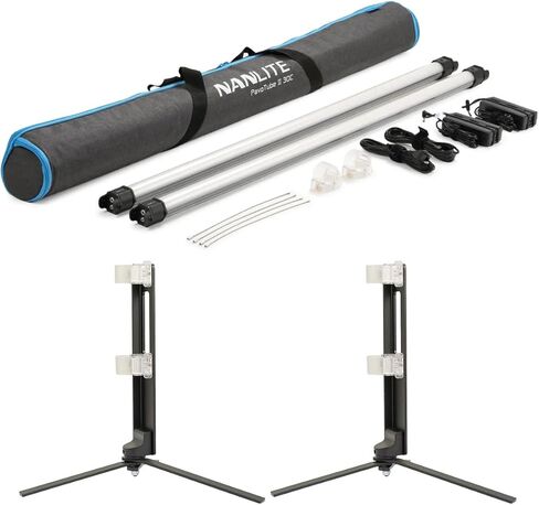 Nanlite PavoTube II 30C 4' 55W RGBWW LED Tube 2-Light Kit مع حامل أرضي قابل للطي لما يصل إلى 'PavoTubes وT12 Mark in Kuwait