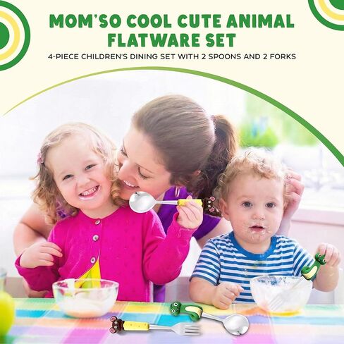 مجموعة أدوات مائدة لطيفة على شكل حيوانات من Mom'sso، أواني للأطفال مع مقابض فأرة وثعبان، وملعقة وشوكة من الفولاذ المقاوم للصدأ، باللون الأصفر والأخضر والبني in Kuwait