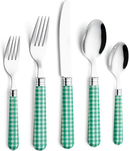 ANNOVA Silverware Set 20 Pieces Cutlery Stainless Steel Colorful Fun Handle Flatware Service for 4 - Dinner Knife, Dinner Fork, Salad fork, Dinner Spoon, Dessert Spoon (Checker Blue, 20 Pieces) in Kuwait