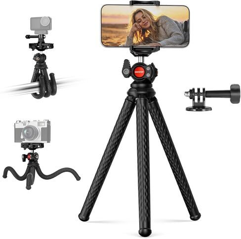 NEEWER Flexible Phone Tripod, Small Mini Camera Webcam Desk Stand, Hidden Cell Phone Holder & Action Camera Mount Adapter Compatible with iPhone GoPro DJI Insta360 for Vlogging Video Recording, TP34 in Kuwait