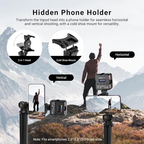 NEEWER Flexible Phone Tripod, Small Mini Camera Webcam Desk Stand, Hidden Cell Phone Holder & Action Camera Mount Adapter Compatible with iPhone GoPro DJI Insta360 for Vlogging Video Recording, TP34 in Kuwait