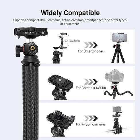 NEEWER Flexible Phone Tripod, Small Mini Camera Webcam Desk Stand, Hidden Cell Phone Holder & Action Camera Mount Adapter Compatible with iPhone GoPro DJI Insta360 for Vlogging Video Recording, TP34 in Kuwait