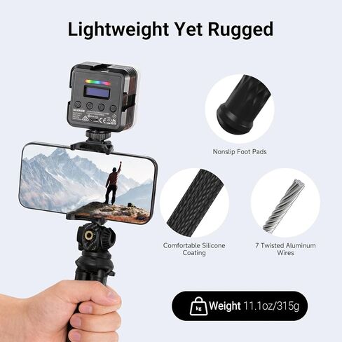NEEWER Flexible Phone Tripod, Small Mini Camera Webcam Desk Stand, Hidden Cell Phone Holder & Action Camera Mount Adapter Compatible with iPhone GoPro DJI Insta360 for Vlogging Video Recording, TP34 in Kuwait