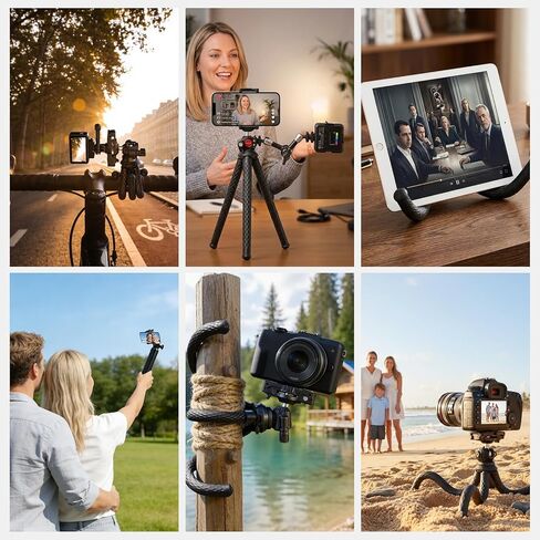 NEEWER Flexible Phone Tripod, Small Mini Camera Webcam Desk Stand, Hidden Cell Phone Holder & Action Camera Mount Adapter Compatible with iPhone GoPro DJI Insta360 for Vlogging Video Recording, TP34 in Kuwait