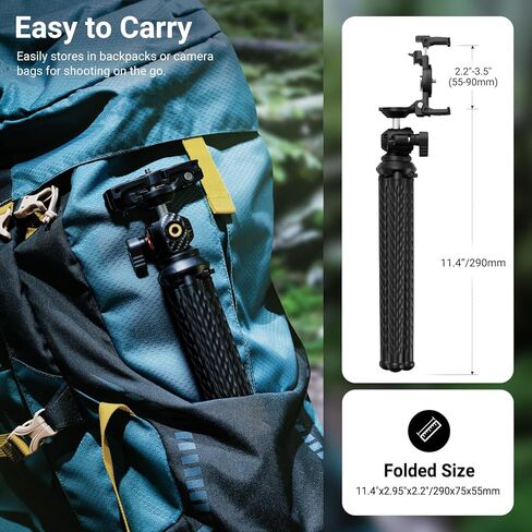 NEEWER Flexible Phone Tripod, Small Mini Camera Webcam Desk Stand, Hidden Cell Phone Holder & Action Camera Mount Adapter Compatible with iPhone GoPro DJI Insta360 for Vlogging Video Recording, TP34 in Kuwait