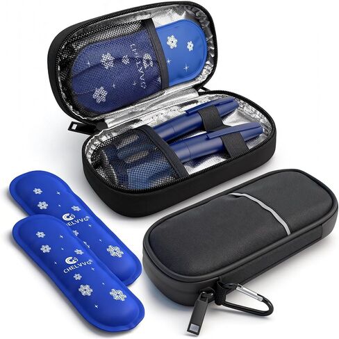 Insulin Cooler Travel Case, Diabetic Medication Organizer, Cooling Carrying Case for Insulin Pen, EpiPens, Allergy Meds,Nasal Spray and Diabetic Supplies with 2 TSA Approved Ice Packs (Black) in Saudi Arabia