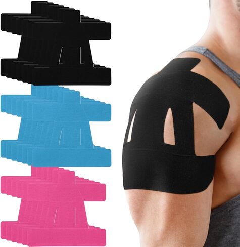 20 COUNT CONTIOLICY TAPE لتخفيف آلام الكتف قبل قطع الرياضة المقاومة للماء تعزيز الشريط الرياضي المرن لعلم الحركة لدعم الكتف ورياضة العضلات (أسود) in Saudi Arabia