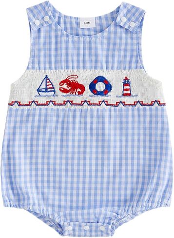 Baby Boy Summer Clothes Newborn Beach Outfit Ocean Animals Smocked Bubble Romper Sea Life Overall Bodysuit in Saudi Arabia