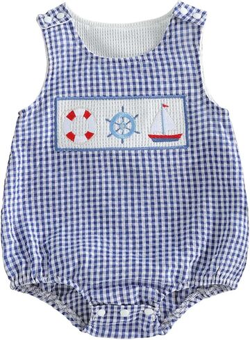Baby Boy Summer Clothes Newborn Beach Outfit Ocean Animals Smocked Bubble Romper Sea Life Overall Bodysuit in Saudi Arabia