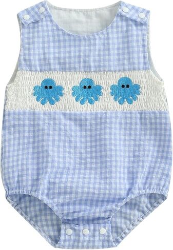 Baby Boy Summer Clothes Newborn Beach Outfit Ocean Animals Smocked Bubble Romper Sea Life Overall Bodysuit in Saudi Arabia